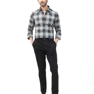 Rare Rabbit Mens Amos Grey Cotton Fabric Full Sleeve Regular Fit Checks Shirt