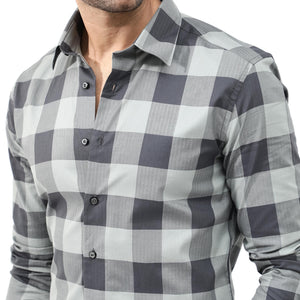 Rare Rabbit Mens Amos Grey Cotton Fabric Full Sleeve Regular Fit Checks Shirt