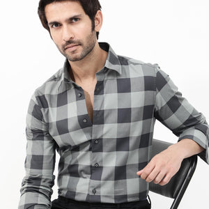 Rare Rabbit Mens Amos Grey Cotton Fabric Full Sleeve Regular Fit Checks Shirt
