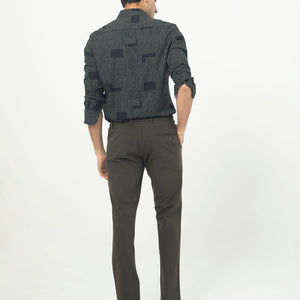 Rare Rabbit Men's Anthem Black Viscose Fabric Geometric Print Full Sleeves Shirt