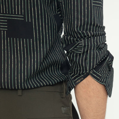 Rare Rabbit Men's Anthem Black Viscose Fabric Geometric Print Full Sleeves Shirt