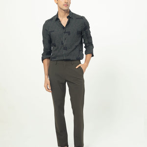 Rare Rabbit Men's Anthem Black Viscose Fabric Geometric Print Full Sleeves Shirt