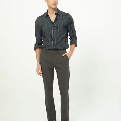 Rare Rabbit Men's Anthem Black Viscose Fabric Geometric Print Full Sleeves Shirt