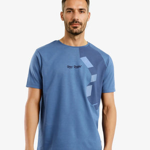Rare Rabbit Men Antu Blue Cotton Polyester Fabric Short Sleeve Crew Neck Logo Print Oversized T-Shirt