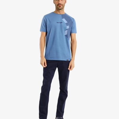 Rare Rabbit Men Antu Blue Cotton Polyester Fabric Short Sleeve Crew Neck Logo Print Oversized T-Shirt