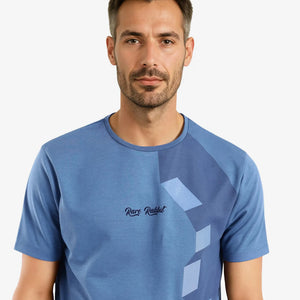 Rare Rabbit Men Antu Blue Cotton Polyester Fabric Short Sleeve Crew Neck Logo Print Oversized T-Shirt