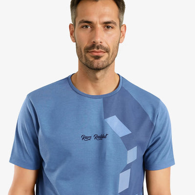Rare Rabbit Men Antu Blue Cotton Polyester Fabric Short Sleeve Crew Neck Logo Print Oversized T-Shirt