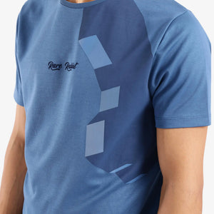 Rare Rabbit Men Antu Blue Cotton Polyester Fabric Short Sleeve Crew Neck Logo Print Oversized T-Shirt