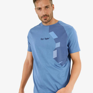 Rare Rabbit Men Antu Blue Cotton Polyester Fabric Short Sleeve Crew Neck Logo Print Oversized T-Shirt