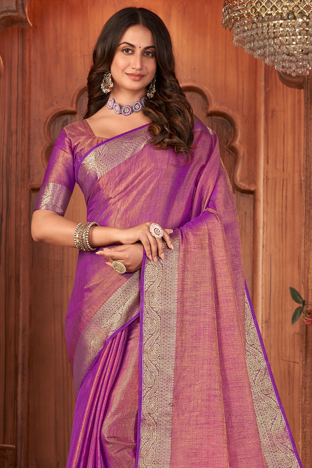 Fuscia Pink Tussar Saree