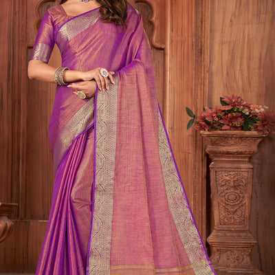 Fuscia Pink Tussar Saree