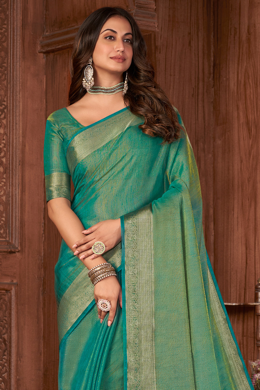 Shamrock Green Tussar Saree
