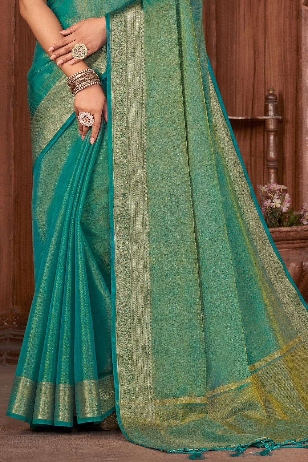 Shamrock Green Tussar Saree