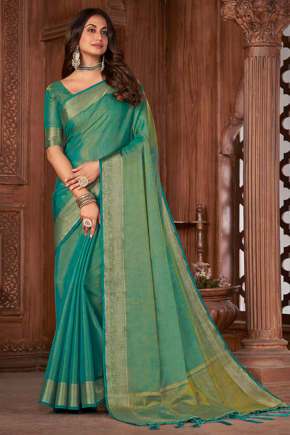 Shamrock Green Tussar Saree