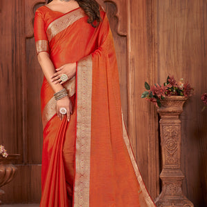 Smoky Orange Tussar Saree