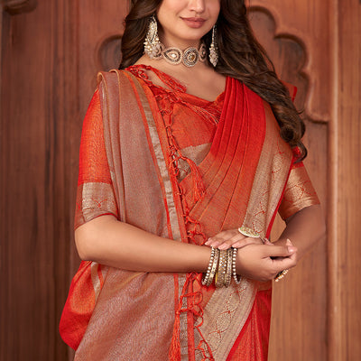 Smoky Orange Tussar Saree