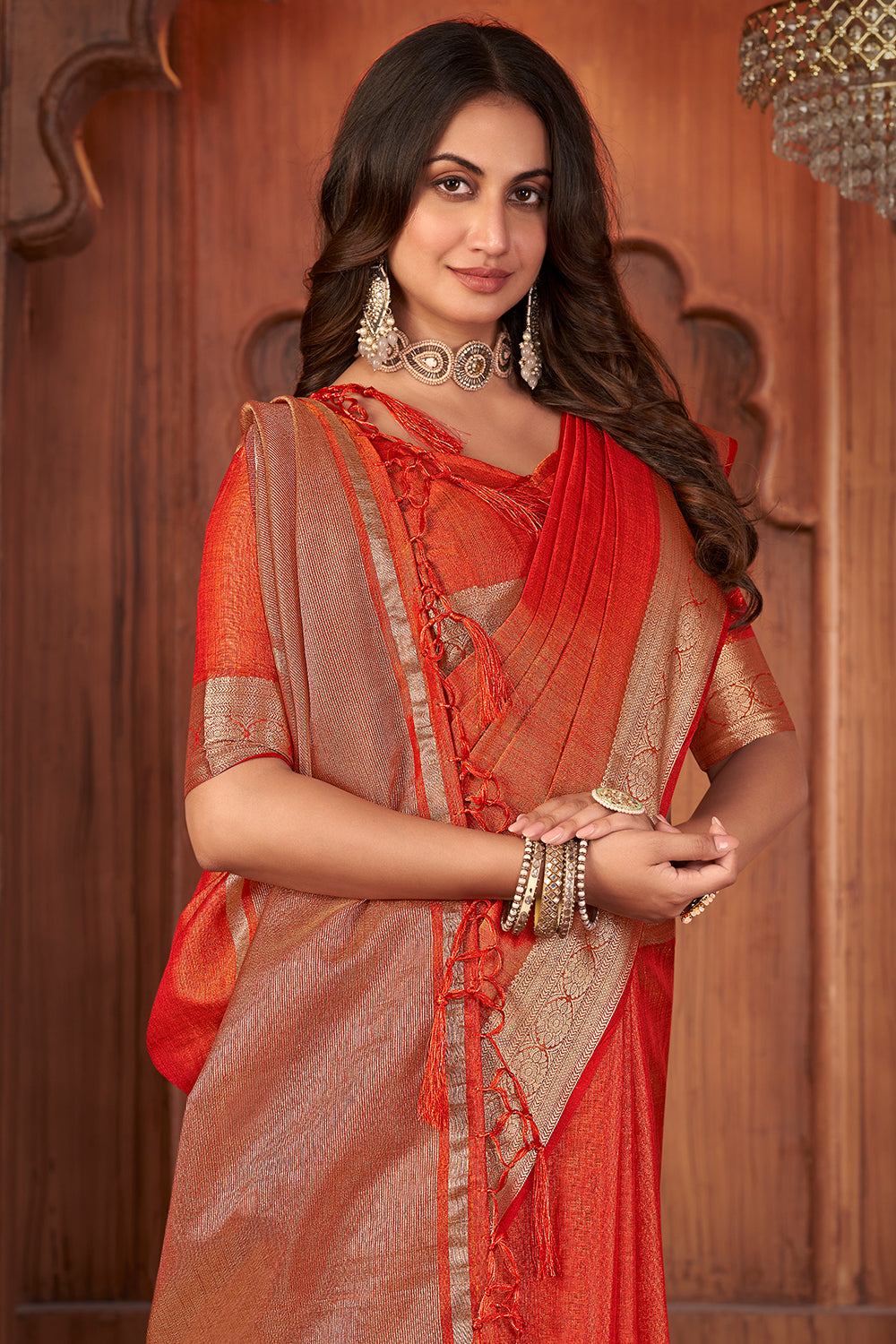Smoky Orange Tussar Saree