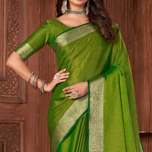 Kelly Green Tussar Saree