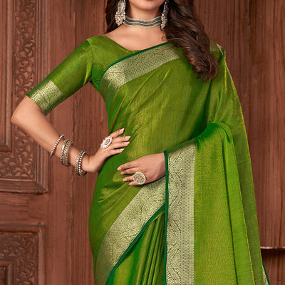 Kelly Green Tussar Saree