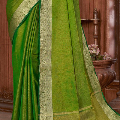 Kelly Green Tussar Saree