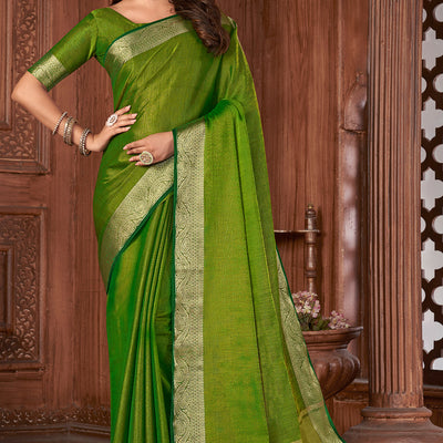 Kelly Green Tussar Saree