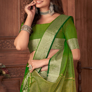 Kelly Green Tussar Saree