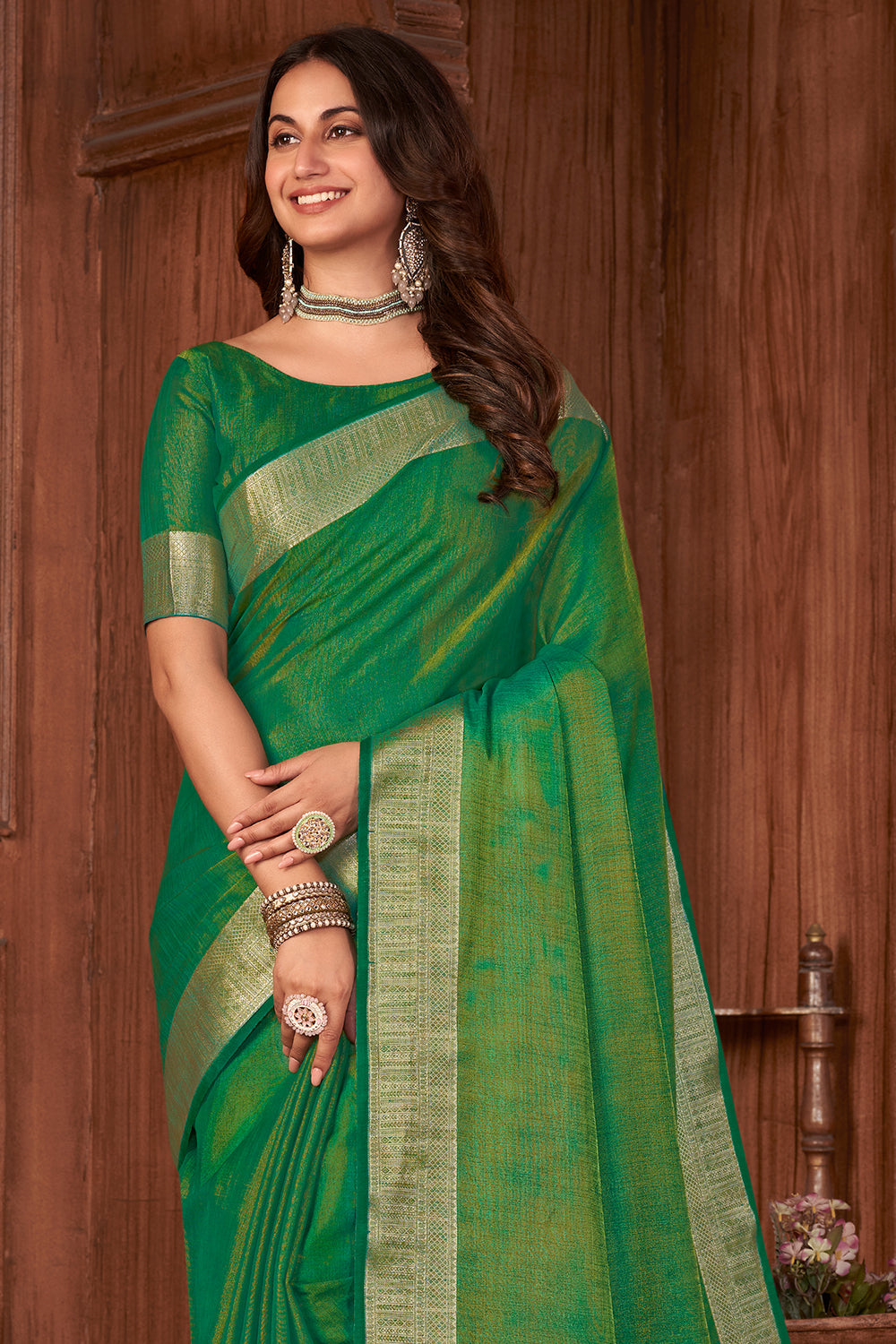 Forest Green Tussar Saree