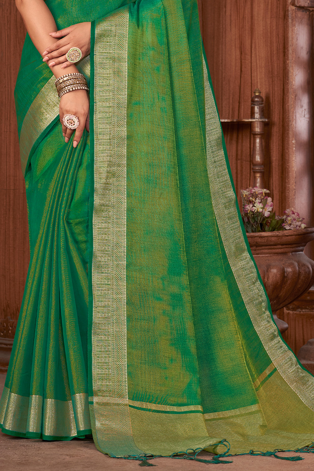 Forest Green Tussar Saree
