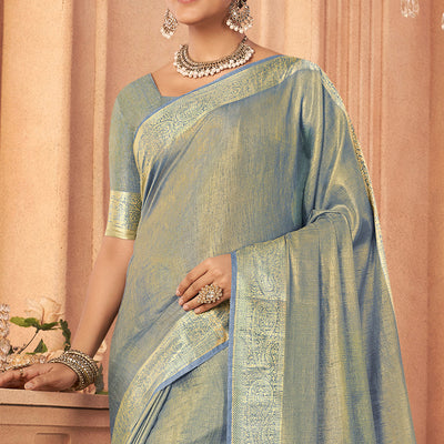 Sage Blue Tussar Saree