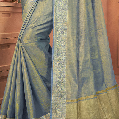 Sage Blue Tussar Saree