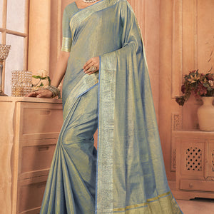 Sage Blue Tussar Saree