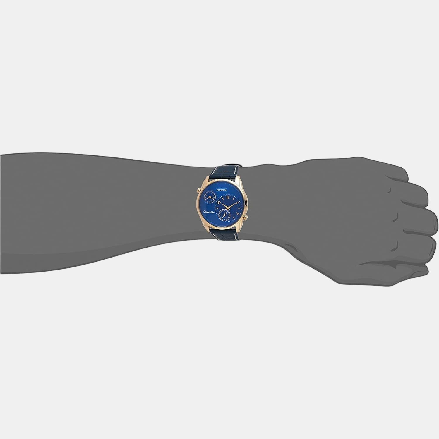 Dual Time Men Quartz Blue Dial Chronograph Leather Watch AO3033-00L