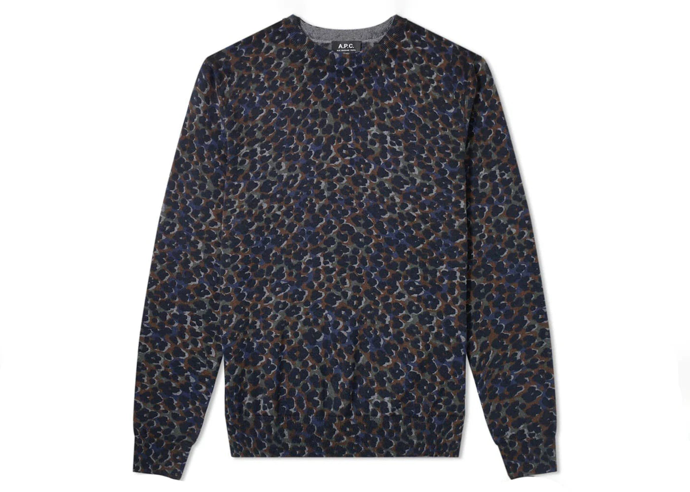A.P.C. Pull Fauve Crewneck Blue Leopard Print