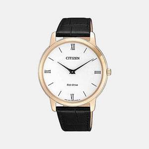 Eco-Drive Men Quartz White Dial Analog Leather Watch AR1133-23A