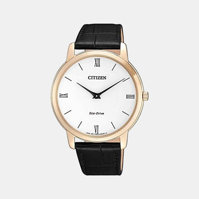 Eco-Drive Men Quartz White Dial Analog Leather Watch AR1133-23A