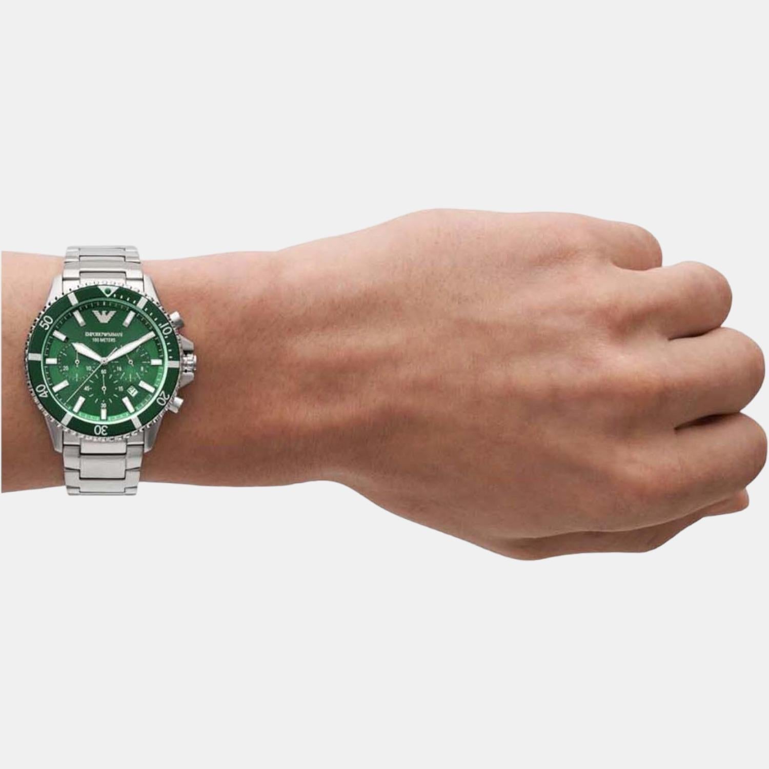 Helios (World Explorer) Men Quartz Green Dial Chronograph Stainless Steel Watch AR11500