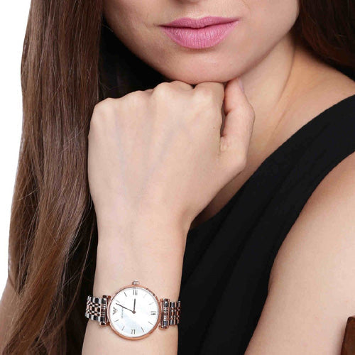 Emporio Armani Gianni T-Bar White Mother-Of-Pearl Dial Women 32mm AR1683