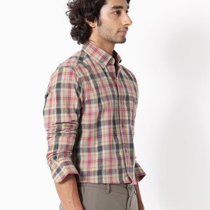 RARE RABBIT MEN'S ASCOT MUSTARD SHIRT COTTON FABRIC COLLARED NECK FULL SLEEVES BUTTON CLOSURE SLIM FIT