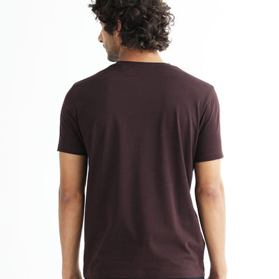 Rare Rabbit Men's Asi Maroon Crew Neck HD Print Chest Branding Half Sleeves T-Shirt