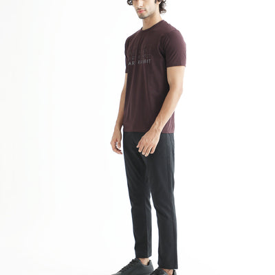 Rare Rabbit Men's Asi Maroon Crew Neck HD Print Chest Branding Half Sleeves T-Shirt