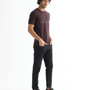 Rare Rabbit Men's Asi Maroon Crew Neck HD Print Chest Branding Half Sleeves T-Shirt