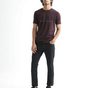 Rare Rabbit Men's Asi Maroon Crew Neck HD Print Chest Branding Half Sleeves T-Shirt