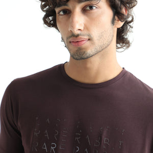 Rare Rabbit Men's Asi Maroon Crew Neck HD Print Chest Branding Half Sleeves T-Shirt