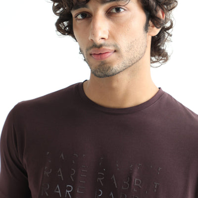 Rare Rabbit Men's Asi Maroon Crew Neck HD Print Chest Branding Half Sleeves T-Shirt