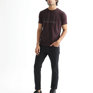 Rare Rabbit Men's Asi Maroon Crew Neck HD Print Chest Branding Half Sleeves T-Shirt
