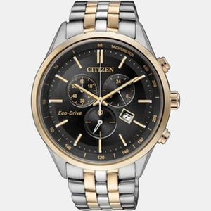 Eco-Drive Men Quartz Black Dial Chronograph Stainless Steel Watch AT2144-54E