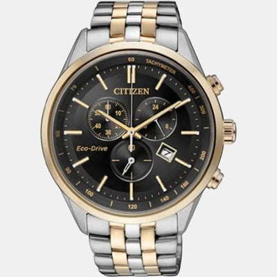 Eco-Drive Men Quartz Black Dial Chronograph Stainless Steel Watch AT2144-54E