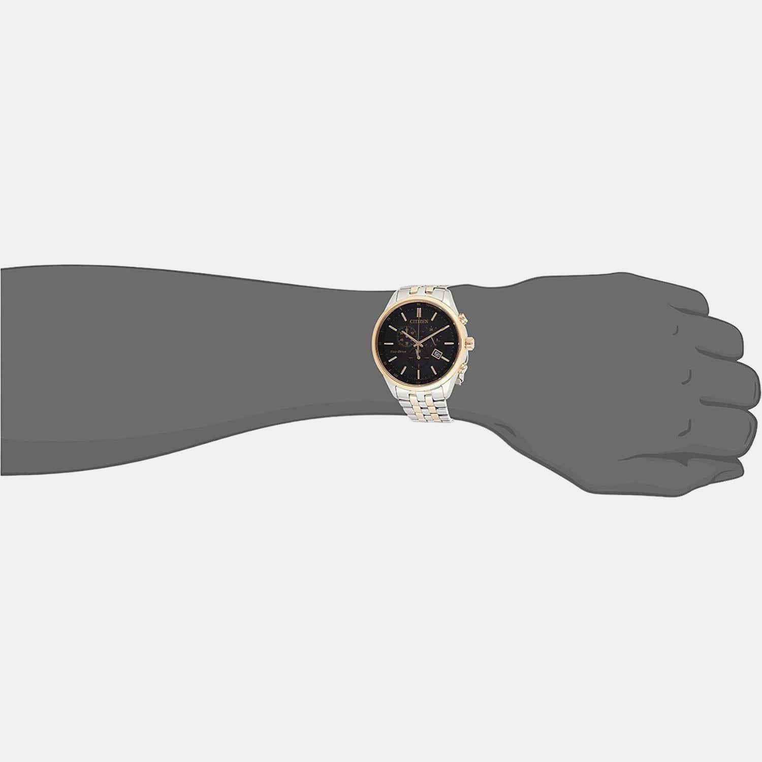 Eco-Drive Men Quartz Black Dial Chronograph Stainless Steel Watch AT2144-54E