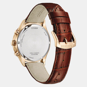 Eco-Drive Chronograph Men Brown Dial Leather Watch AT2573-07X
