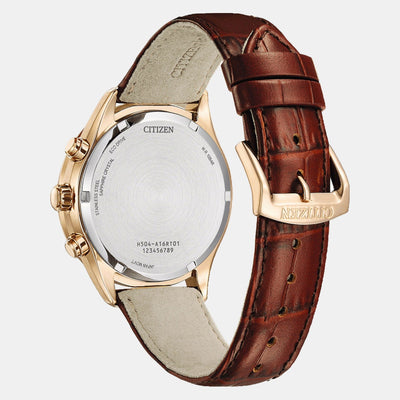Eco-Drive Chronograph Men Brown Dial Leather Watch AT2573-07X